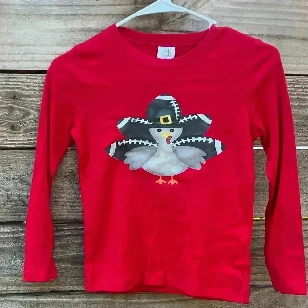 ARB Blanks Fall/Thanksgiving Turkey Football Long Sleeve Red Tee.‎ Size 6. NWT